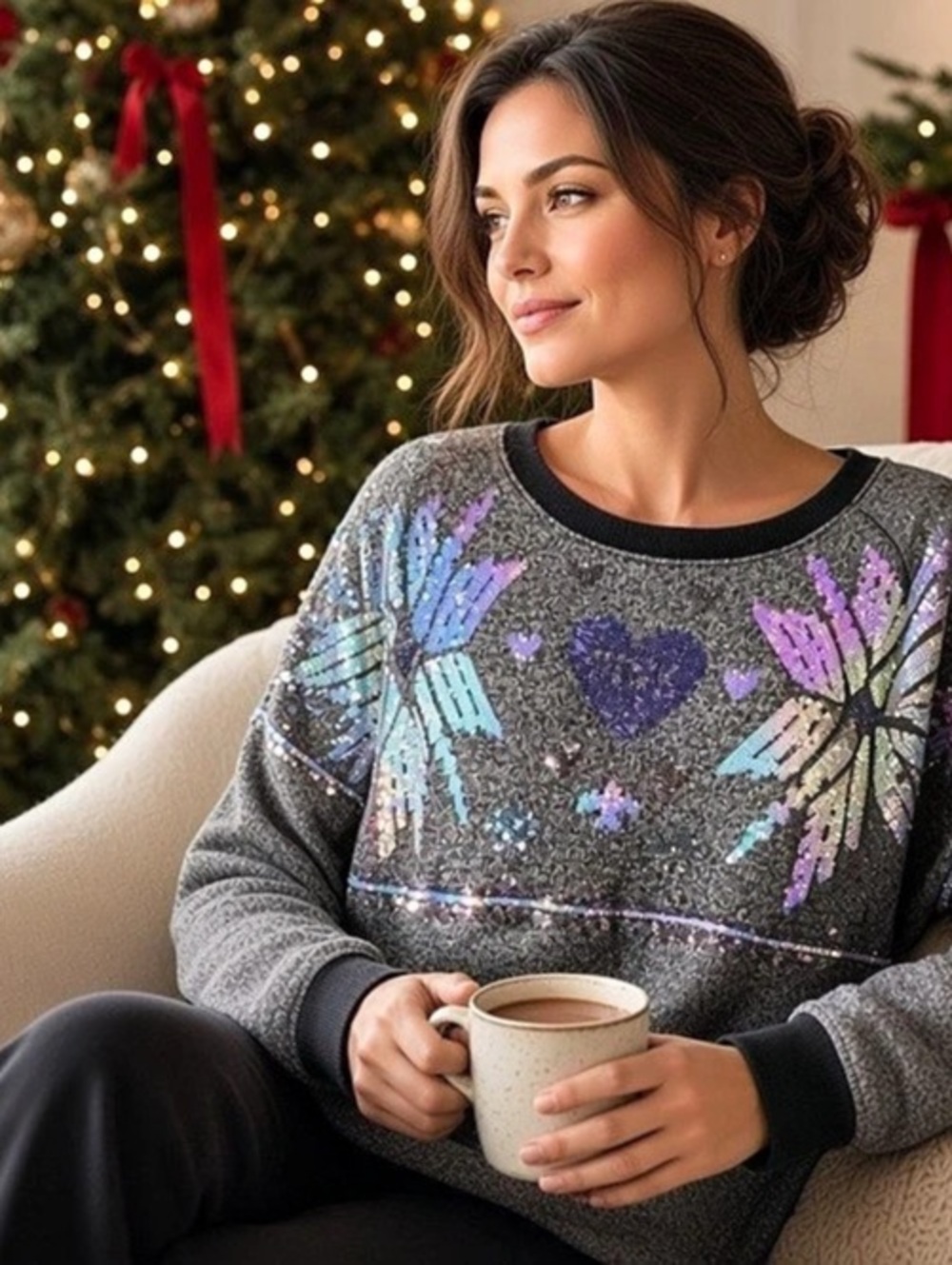 Victoria's Secret PINK Oversized Sequin Snowflake Heart Sweatshirt
